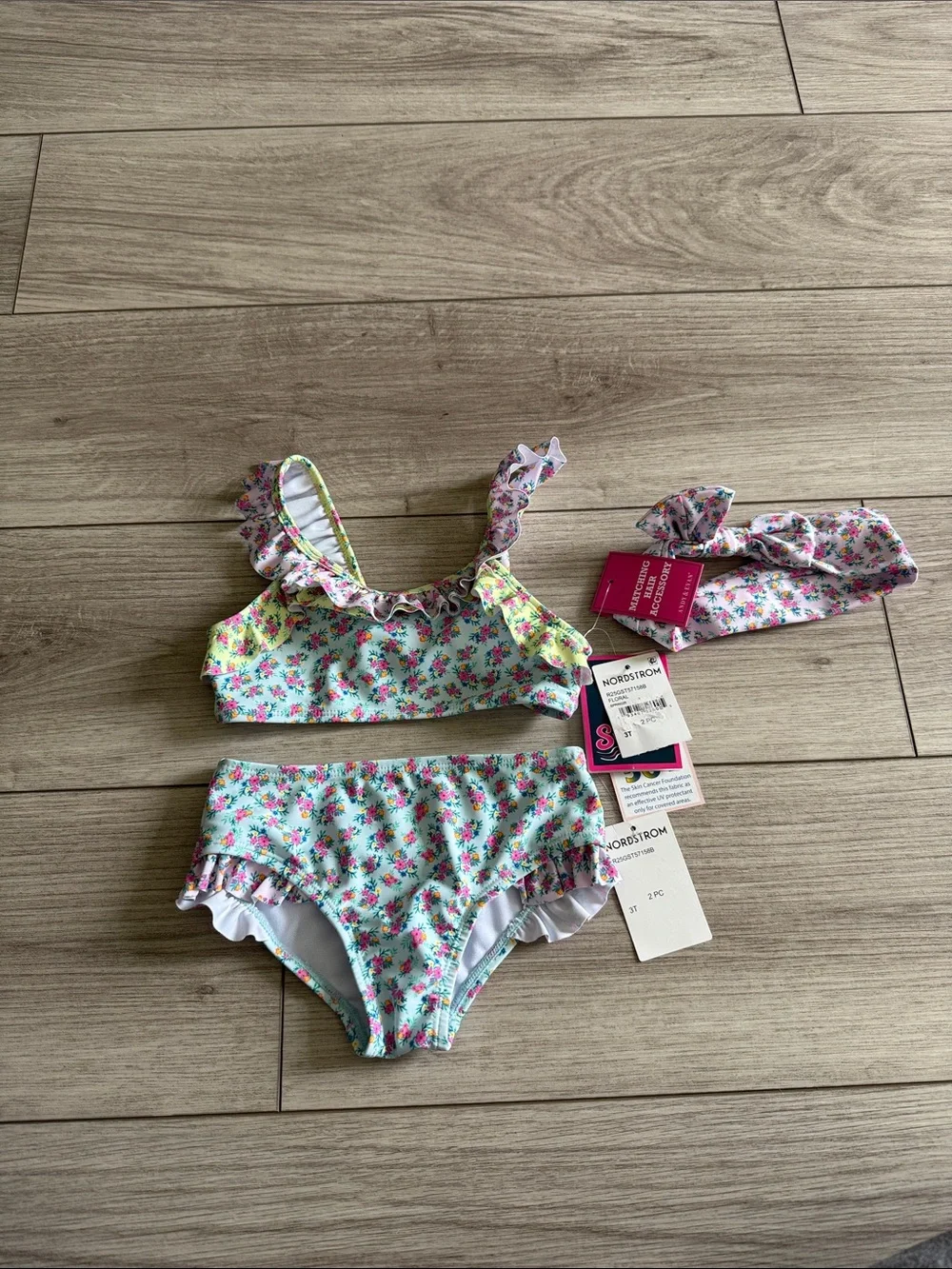 Andy & Evan Girls Floral Ruffle bikini set matching headband 3T NEW